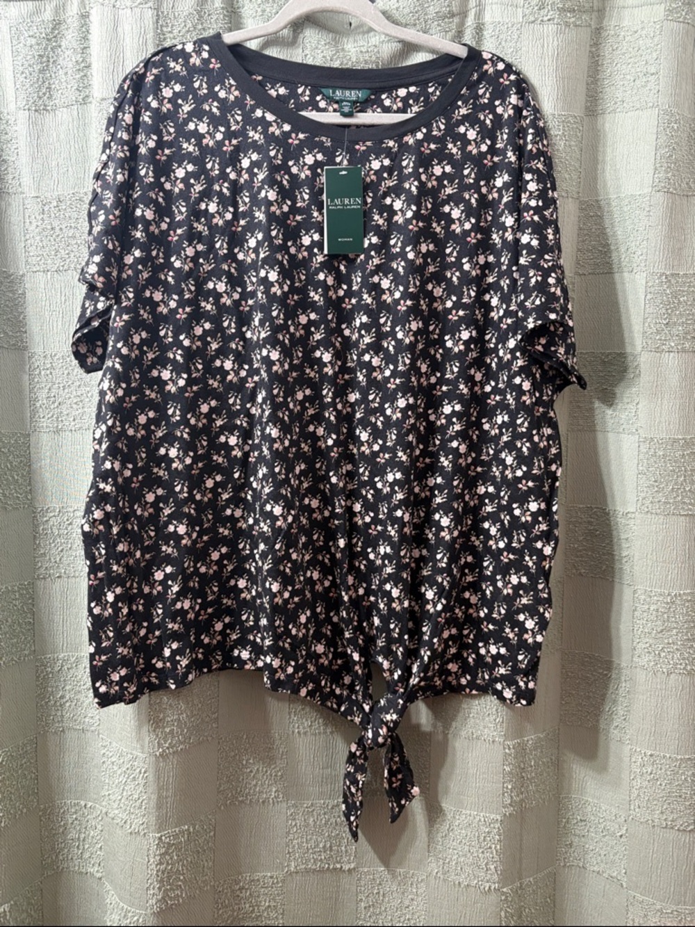 Ralph Lauren Black Short Sleeve Floral Tie-Front Tee
